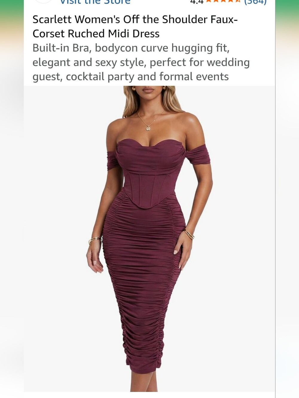 Scarlett Strapless Faux-Corset Ruched Midi Dress - Plum. BB. 22